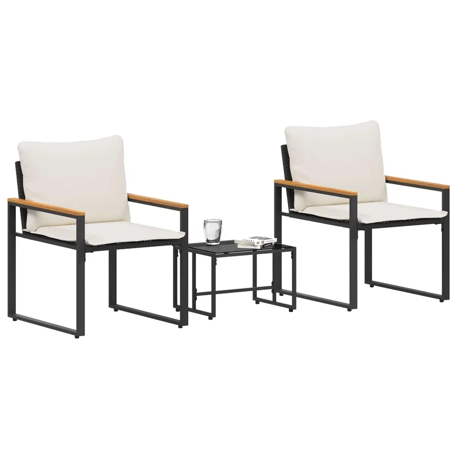 Ensembles de meubles 3 pcs Noir et blanc crème Rotin - 3