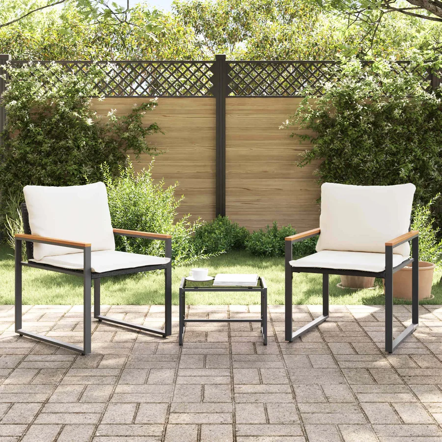Ensembles de meubles 3 pcs Noir et blanc crème Rotin - 4