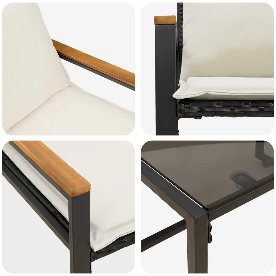 Ensembles de meubles 3 pcs Noir et blanc crème Rotin - 9