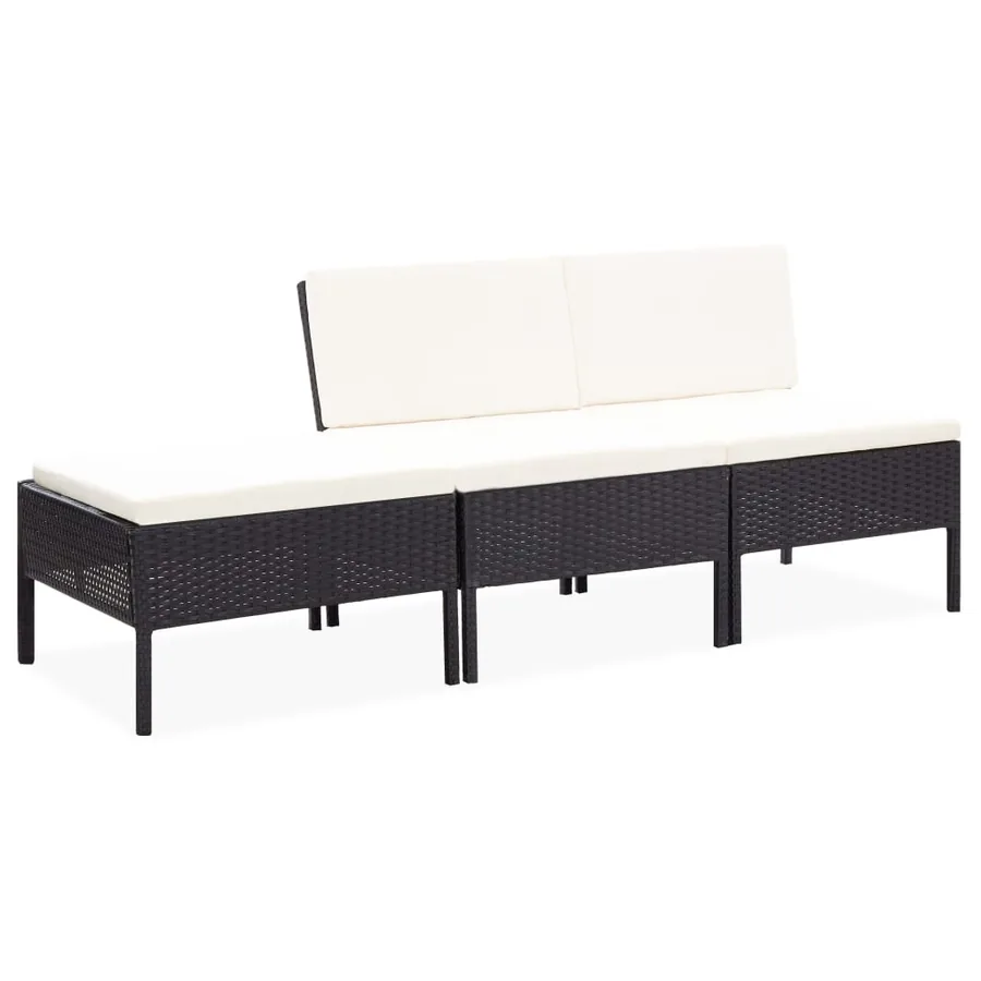 Salon de jardin 3 pcs avec coussins Résine tressée Noir