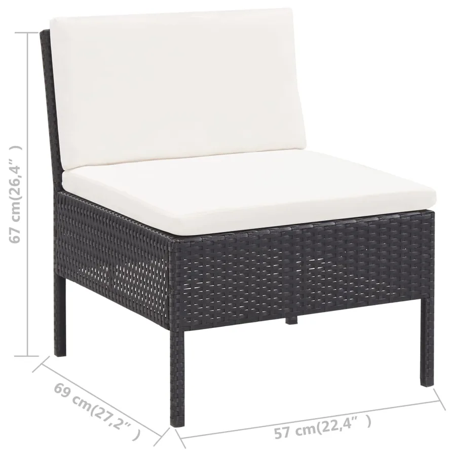 Salon de jardin 3 pcs avec coussins Résine tressée Noir - 10