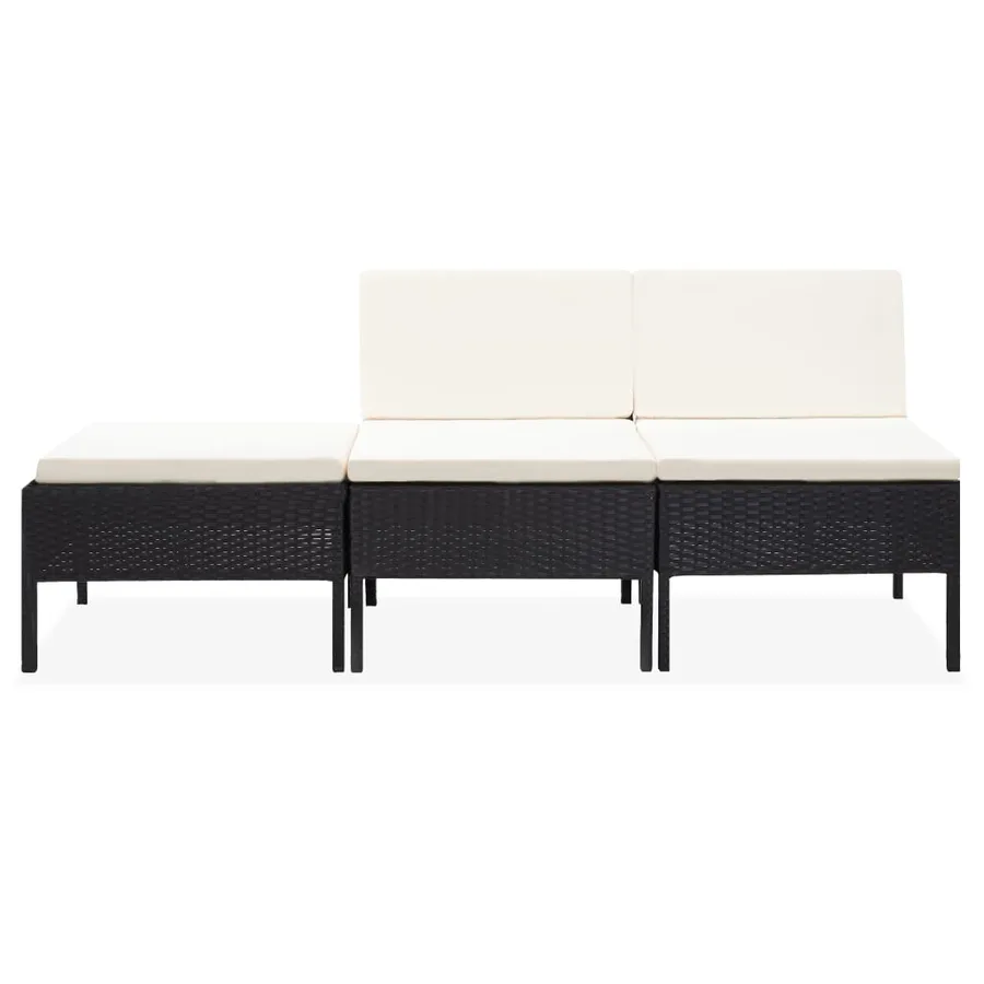 Salon de jardin 3 pcs avec coussins Résine tressée Noir - 2