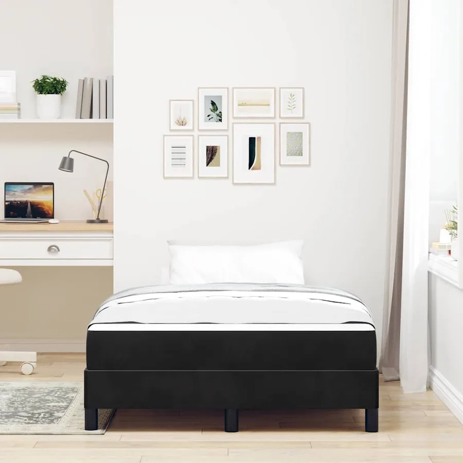 Lit à ressorts avec matelas Noir 120 x 220 cm tissu - 3