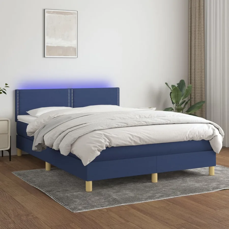 Sommier à lattes de lit avec matelas LED Bleu 140x190 cm Tissu