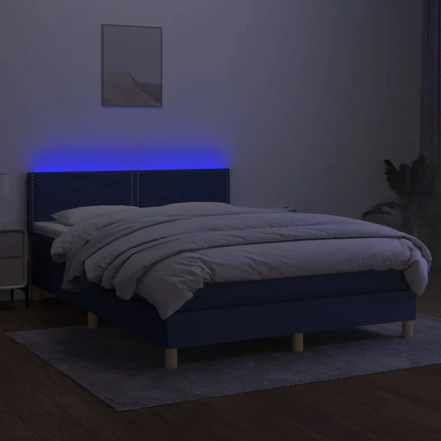 Sommier à lattes de lit avec matelas LED Bleu 140x190 cm Tissu - 3