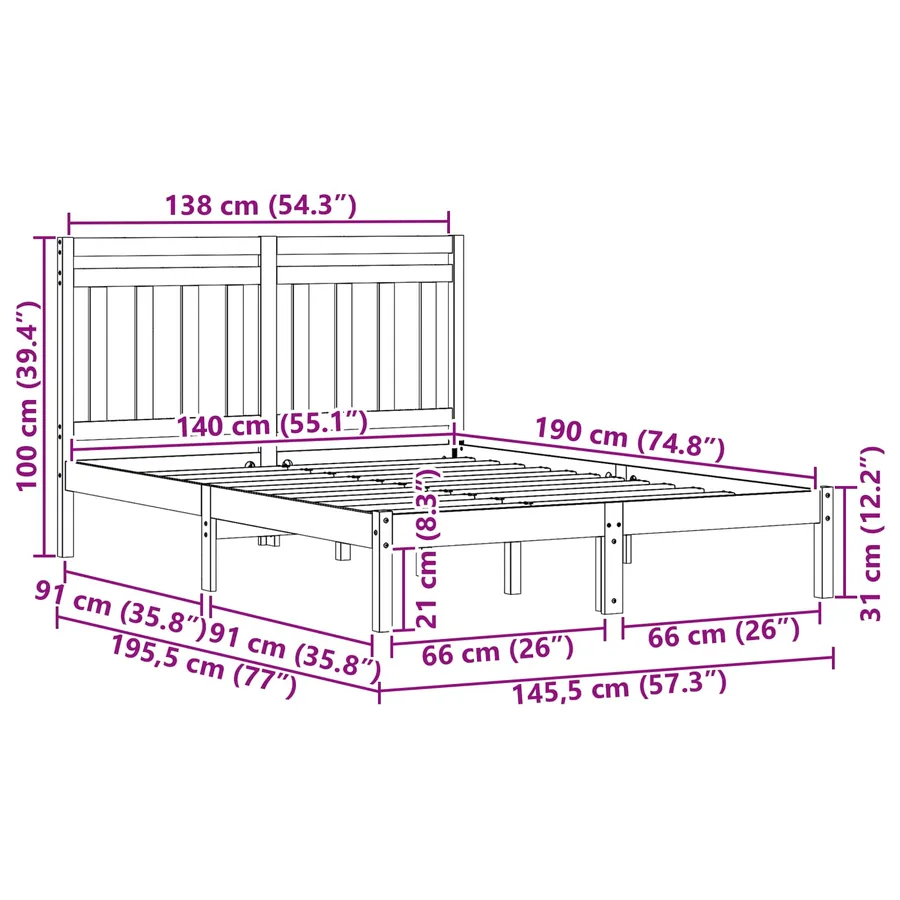 Cadre de lit Cire marron 205,5 x 145,5 x 100 cm - 9