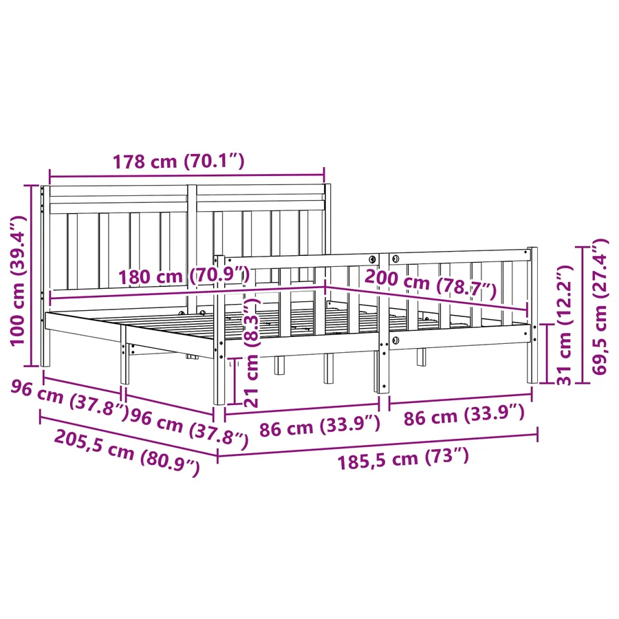 Cadre de lit 2 pcs Cire marron 205,5 x 185,5 x 100 cm - 9