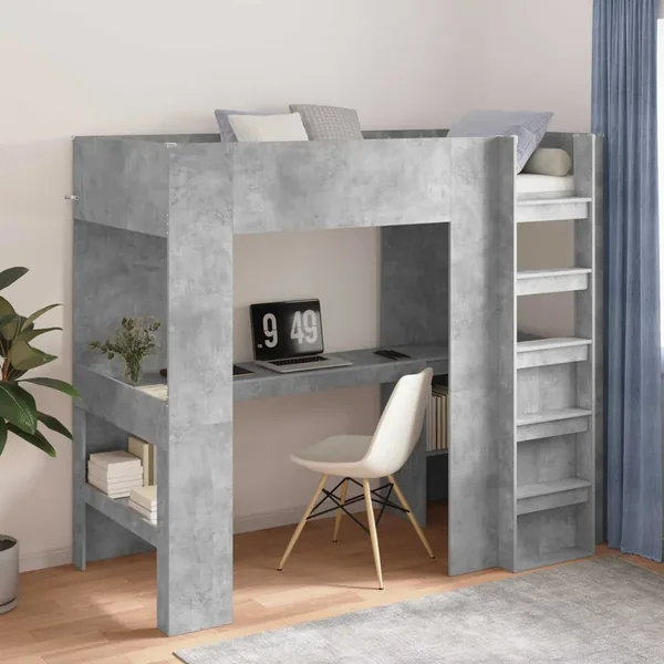Cadre de lit superposé avec bureau Gris béton 90 x 200 cm