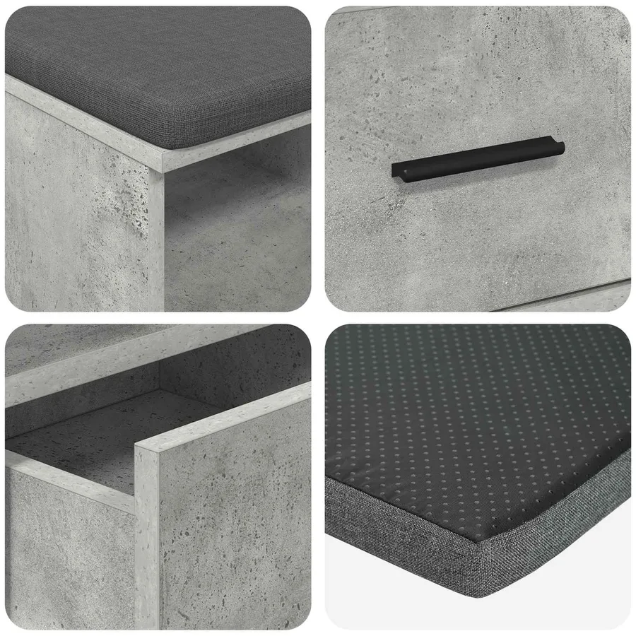 Banc d'entrée avec coussin Gris Béton 80 x 38 x 46 cm - 9