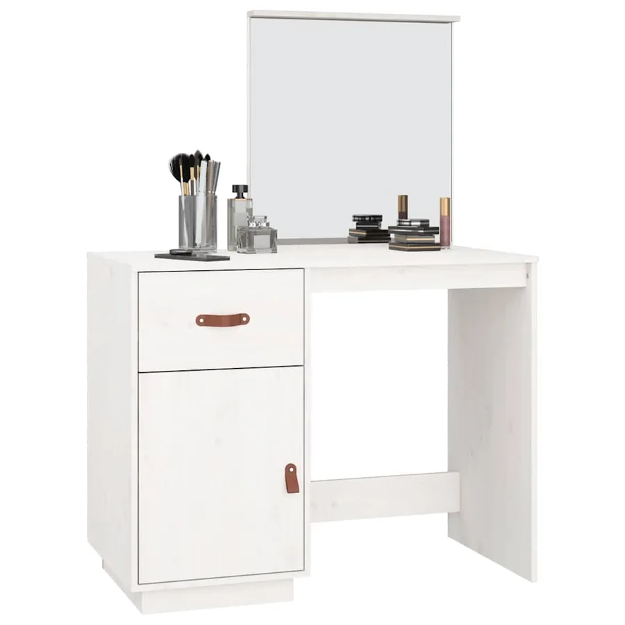 Coiffeuse Blanc 95x50x134 cm Bois de pin massif - 4