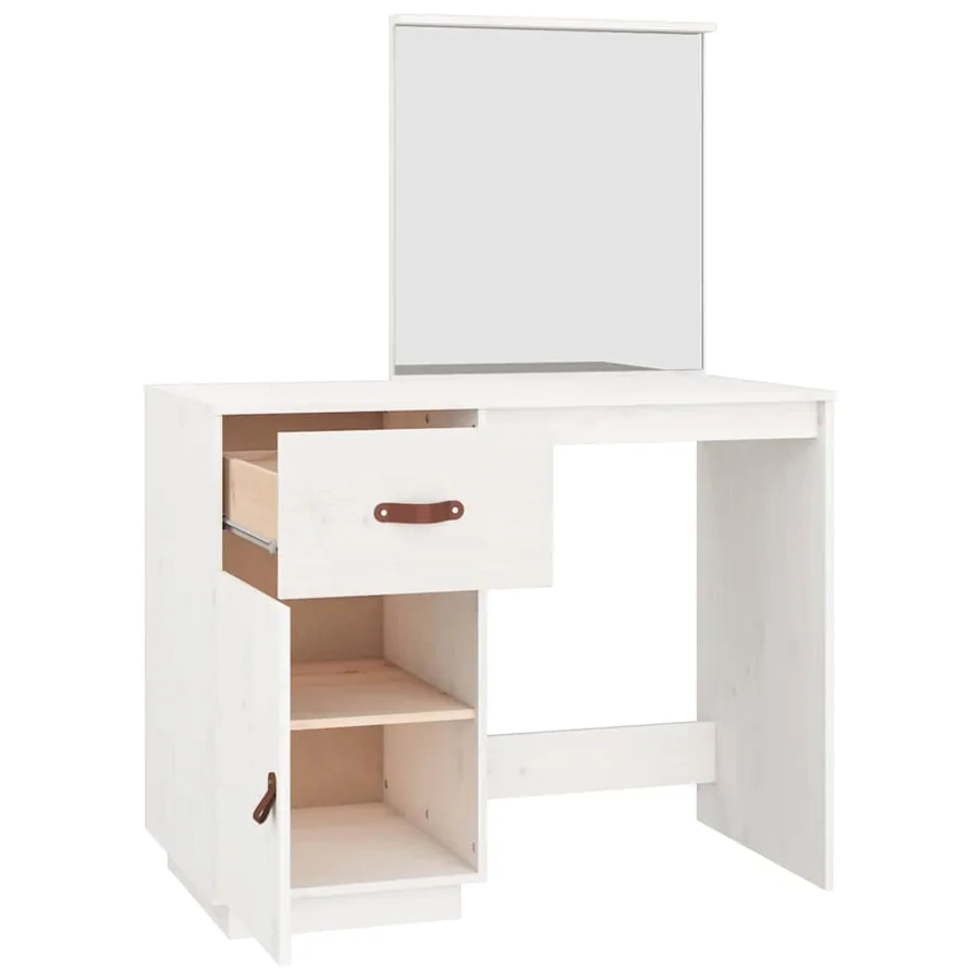 Coiffeuse Blanc 95x50x134 cm Bois de pin massif - 8
