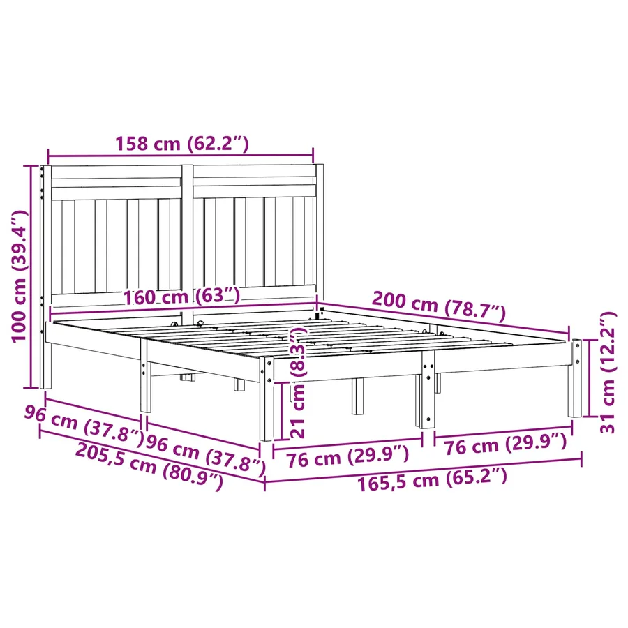 Cadre de lit Cire marron 205,5 x 165,5 x 100 cm - 9