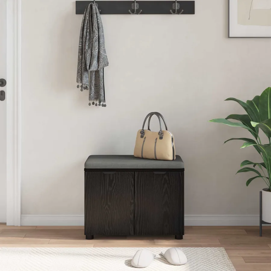 Banc d'entrée avec coussin Chêne Noir 60 x 38 x 46 cm - 4
