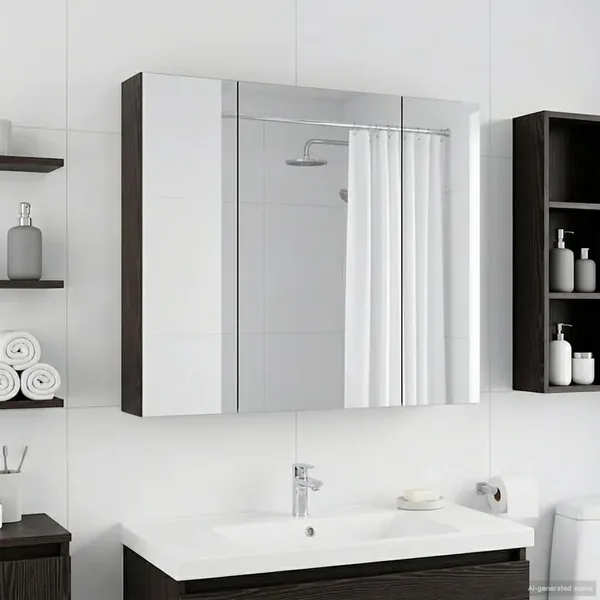 Armoire Miroir de Salle de Bain Chêne noir 80 x 14.5 x 70 cm