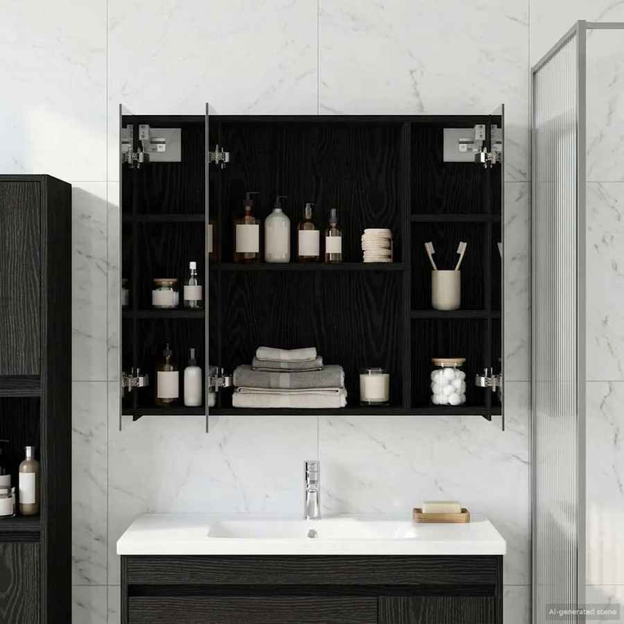 Armoire Miroir de Salle de Bain Chêne noir 80 x 14.5 x 70 cm - 4