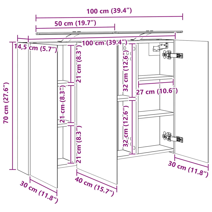 Armoire Miroir de Salle de Bain Blanc 100 x 14,5 x 70 cm - 13