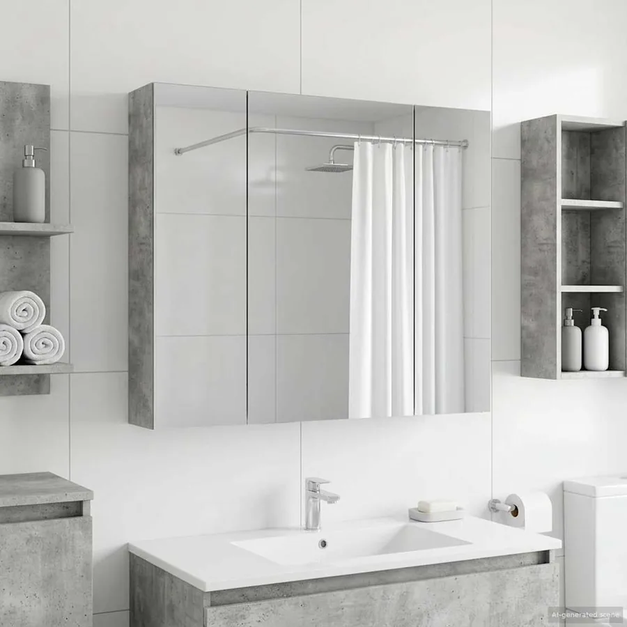 Armoire Miroir de Salle de Bain Gris béton 80 x 14.5 x 70 cm