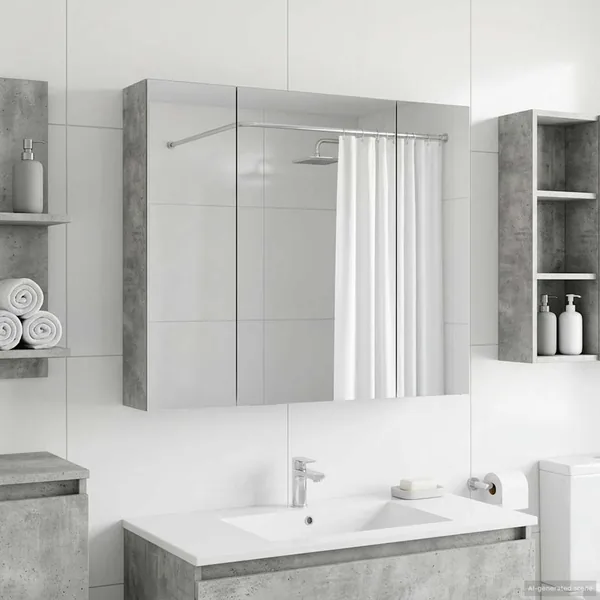 Armoire Miroir de Salle de Bain Gris béton 80 x 14.5 x 70 cm