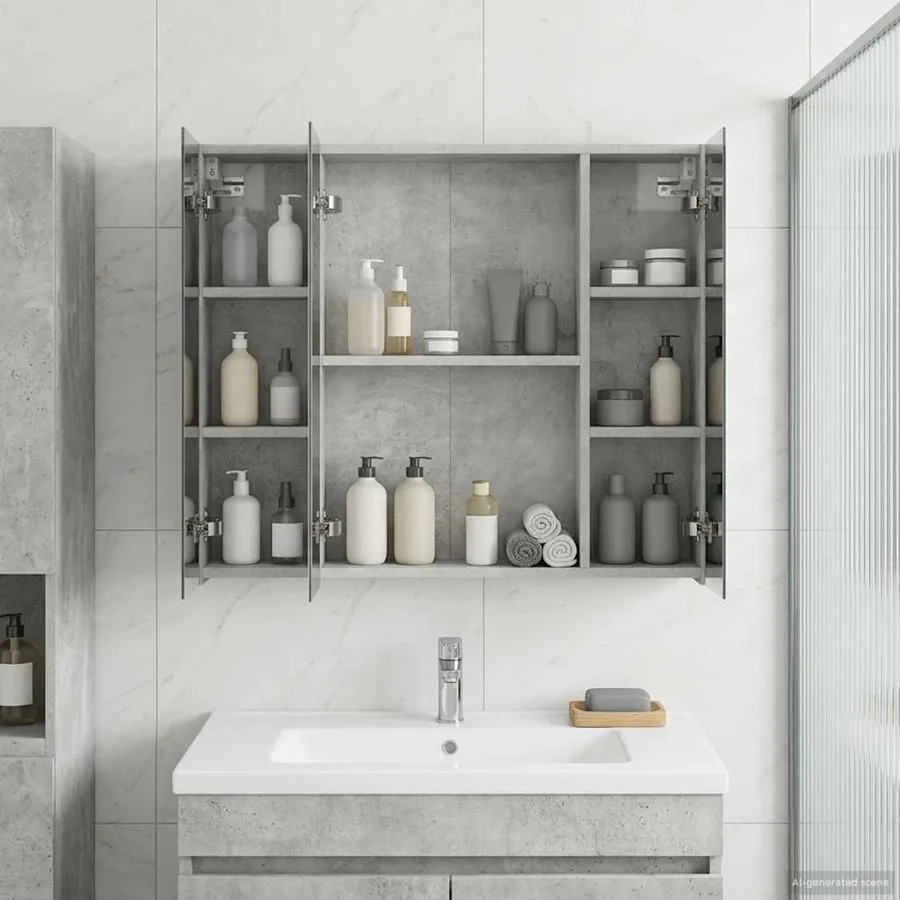 Armoire Miroir de Salle de Bain Gris béton 80 x 14.5 x 70 cm - 4