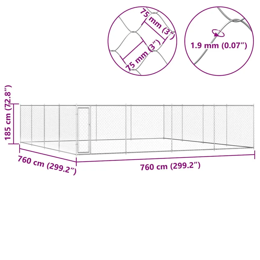 Chenil extérieur pour chiens Acier galvanisé 760x760x185 cm - 5