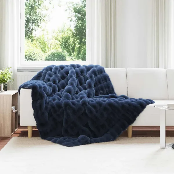 Couverture antidérapante en fausse de lapin Olite Bleu Marine