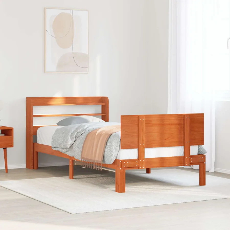 Cadre de lit avec stockage 2 pcs Cire marron Bois de Pin Massif