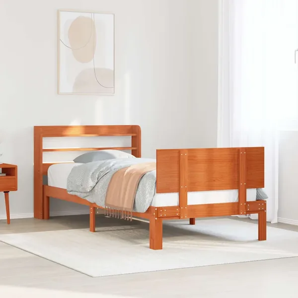 Cadre de lit avec stockage 2 pcs Cire marron Bois de Pin Massif