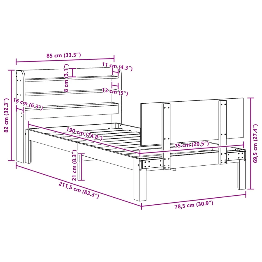 Cadre de lit avec stockage 2 pcs Cire marron Bois de Pin Massif - 12