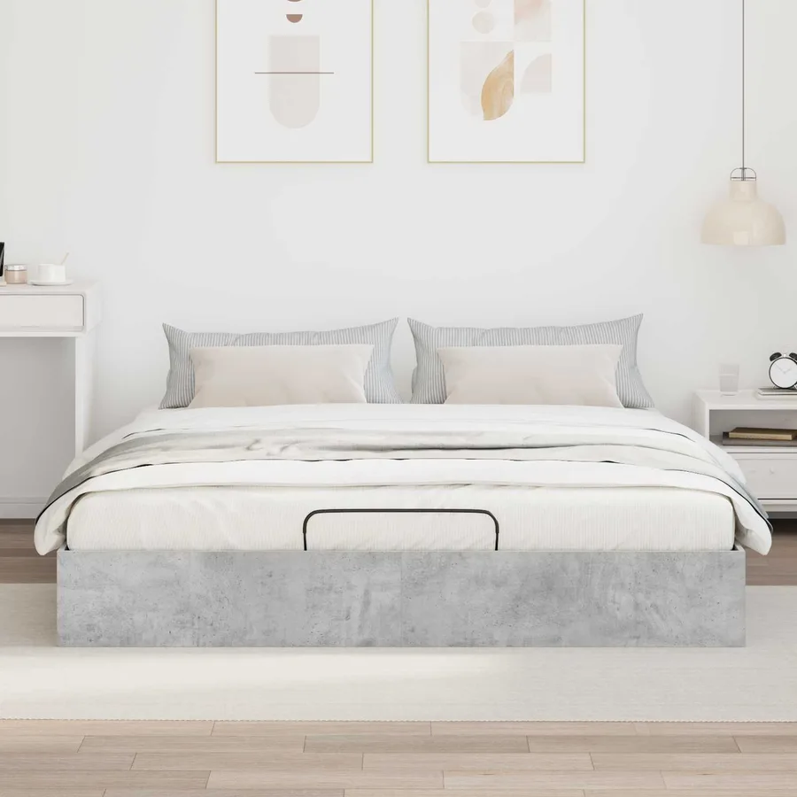 Cadre de lit ottoman Gris Béton 160 x 200 cm Bois d’ingénierie - 4