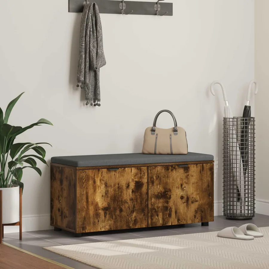Banc d'entrée avec coussin Chêne Fumé 100 x 38 x 46 cm