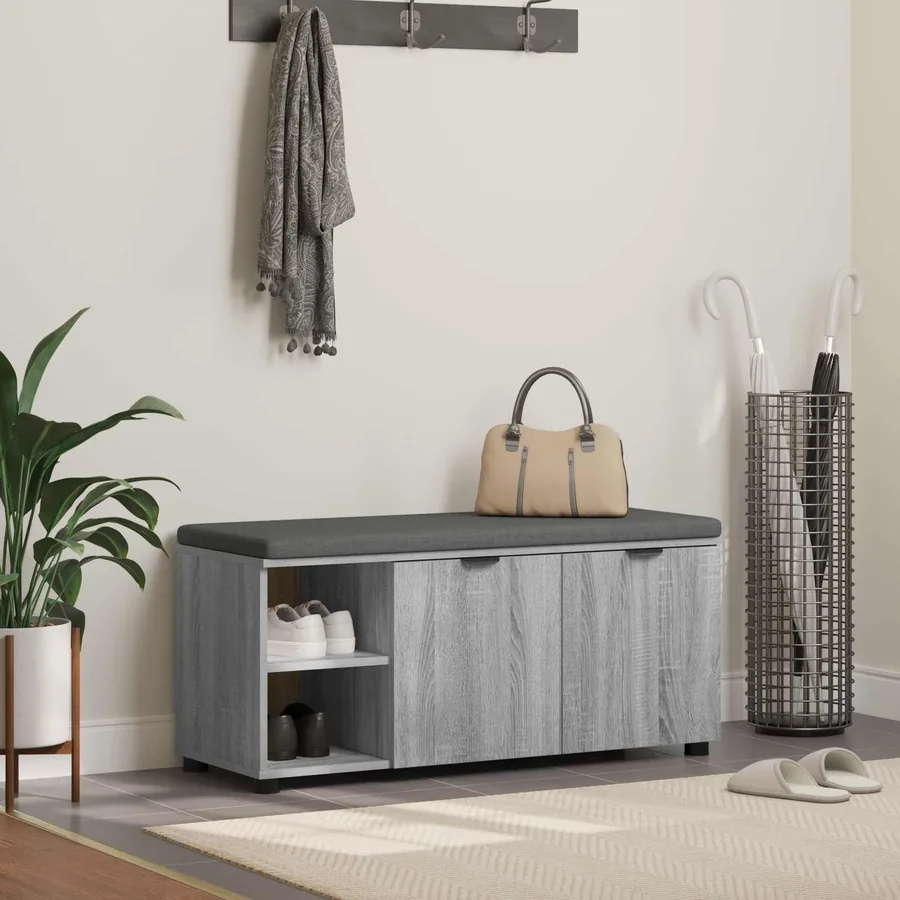 Banc d'entrée avec coussin Gris Sonoma 100 x 38 x 46 cm