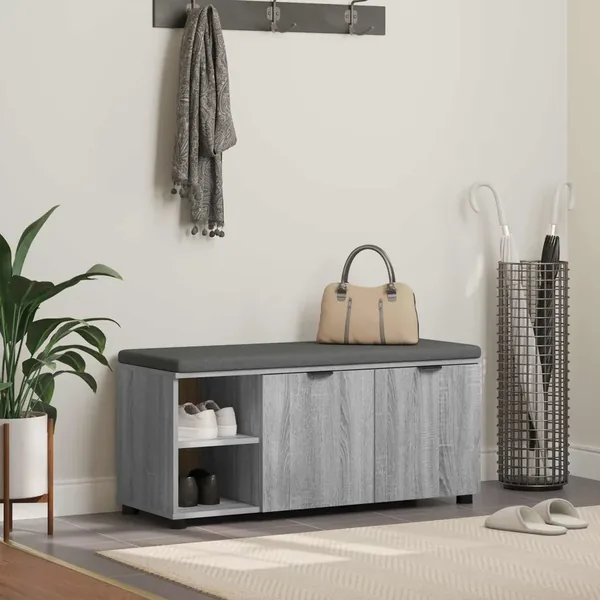 Banc d'entrée avec coussin Gris Sonoma 100 x 38 x 46 cm