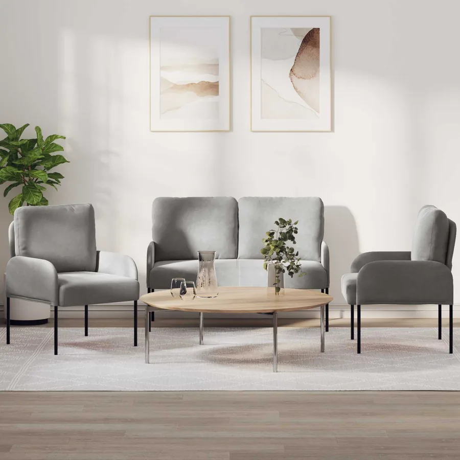 Ensembles de canapés 3 pcs Gris clair 115 x 56 x 80 cm