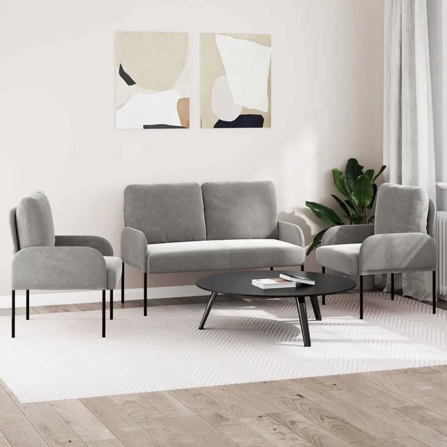 Ensembles de canapés 3 pcs Gris clair 115 x 56 x 80 cm - 3