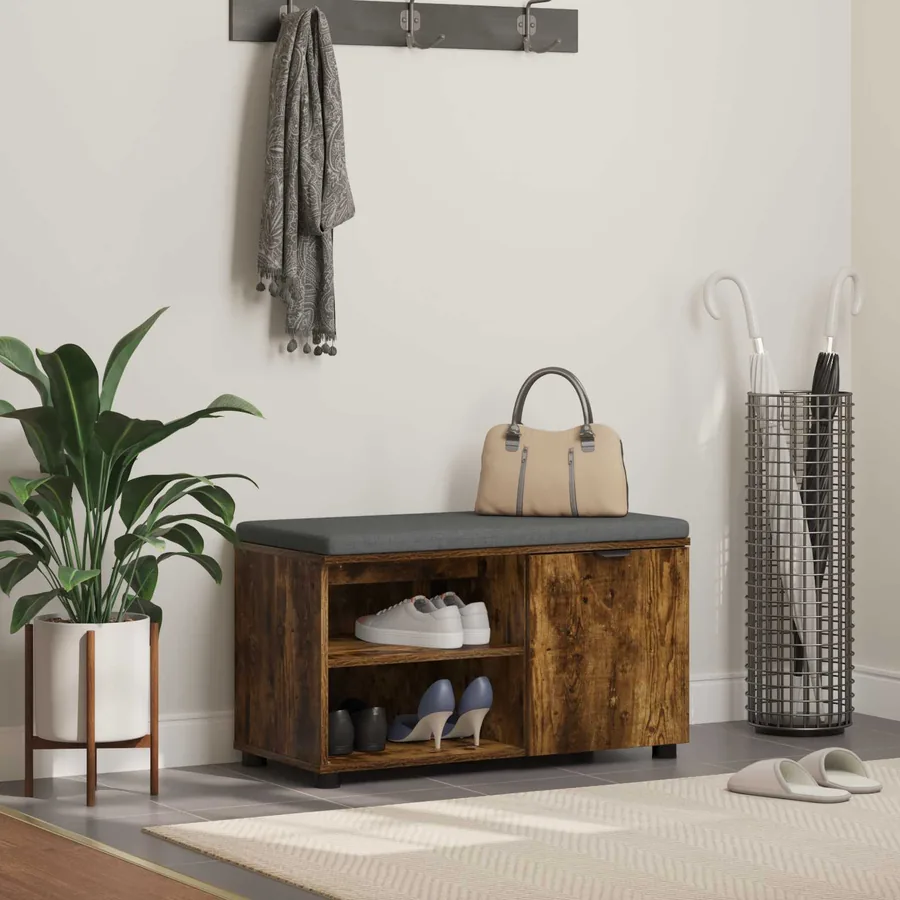 Banc d'entrée avec coussin Chêne Fumé 80 x 38 x 46 cm