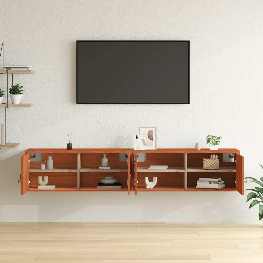 Meuble mural avec étagère 2 pcs Cire marron 80 x 30 x 30 cm - 5