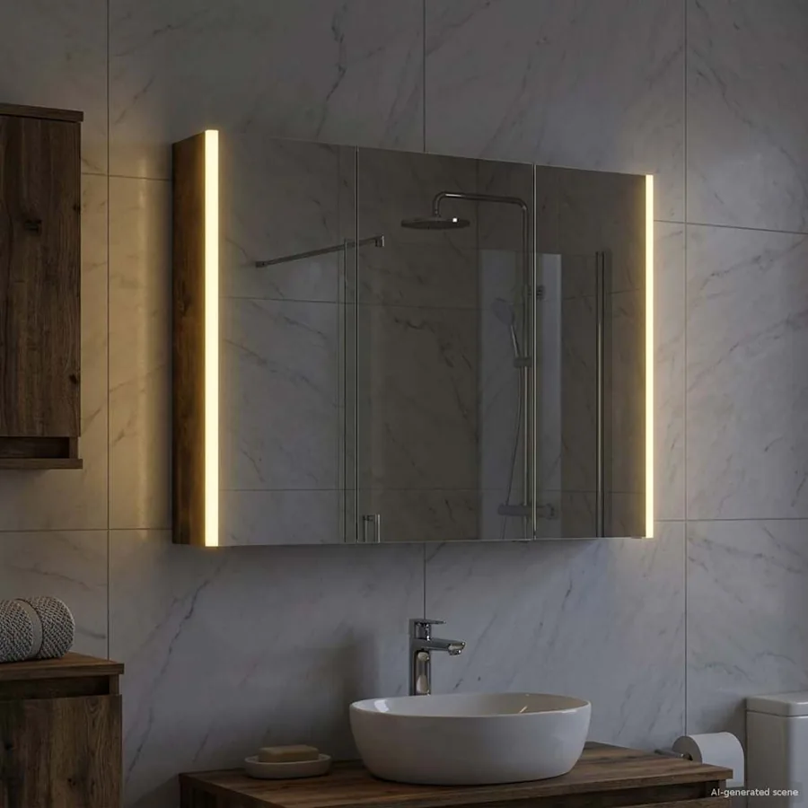 Armoire Miroir de Salle de Bain Chêne fumé 103,5 x 15,5 x 70 cm