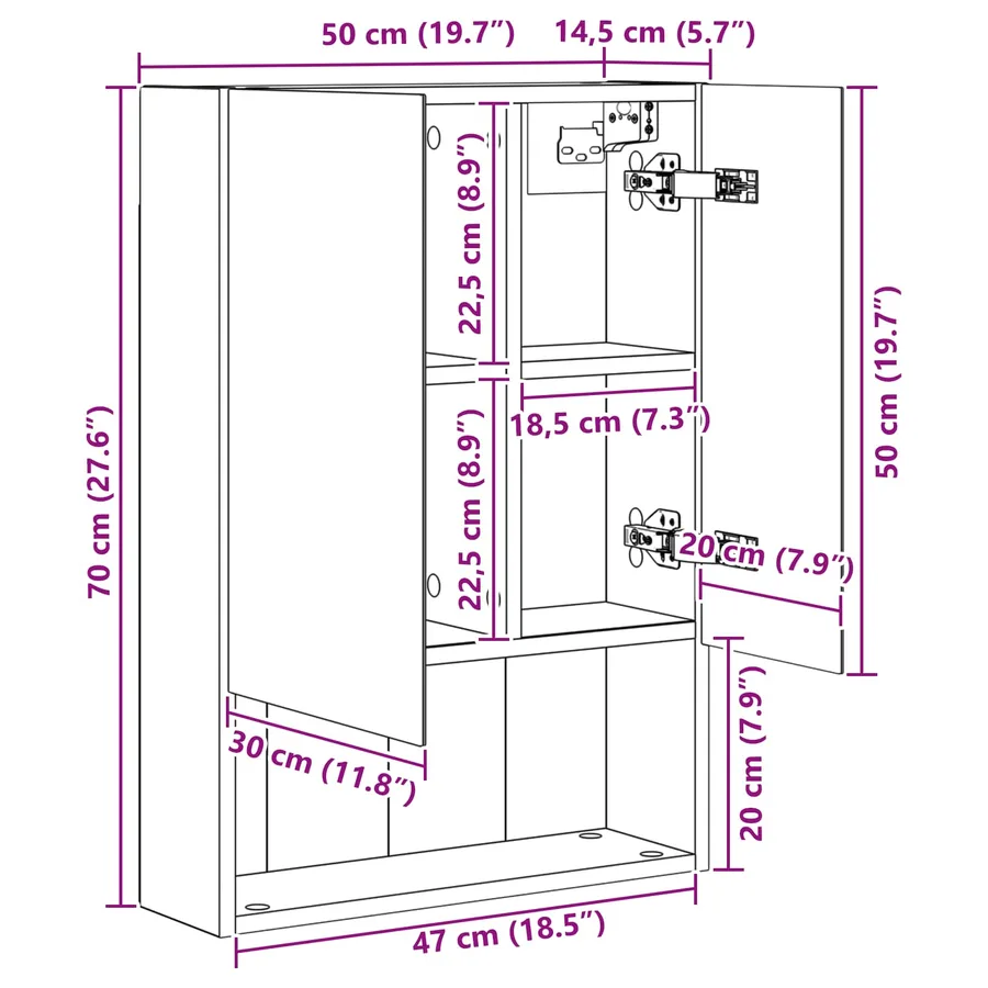 Armoire Miroir de Salle de Bain Blanc 50 x 14,5 x 70 cm - 11