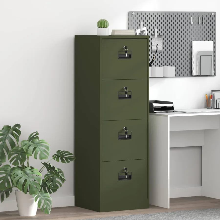 Cabinet de Dossier avec tiroir Vert olive 45,5 x 42 x 139 cm