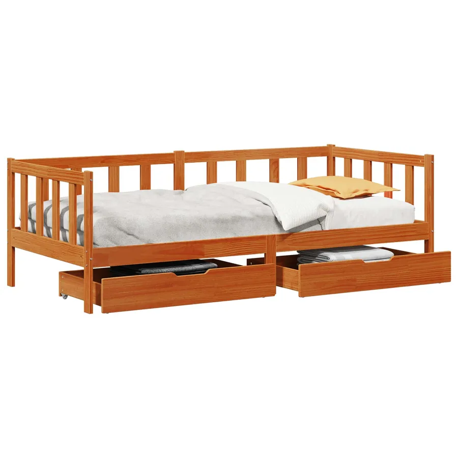 Lit d'appoint avec tiroir 3 pcs Cire marron Bois de Pin Massif - 2