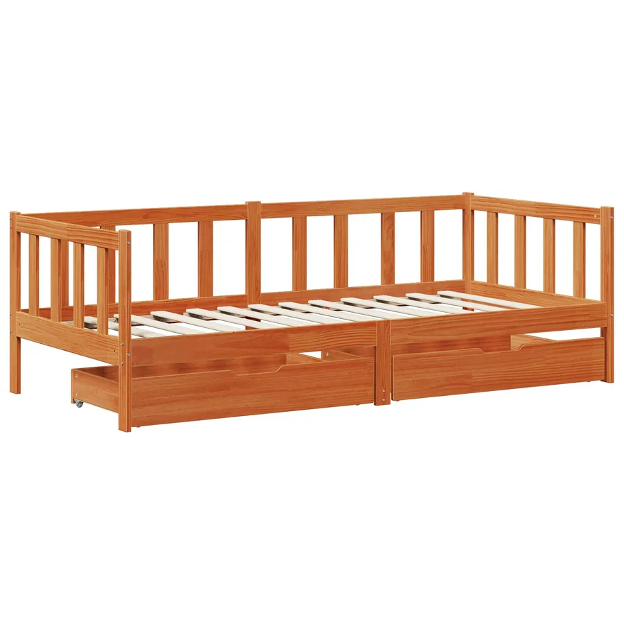 Lit d'appoint avec tiroir 3 pcs Cire marron Bois de Pin Massif - 5