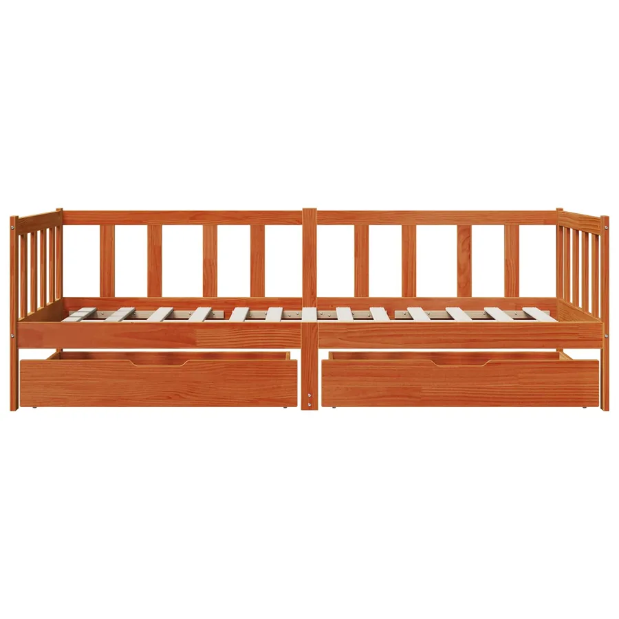 Lit d'appoint avec tiroir 3 pcs Cire marron Bois de Pin Massif - 6