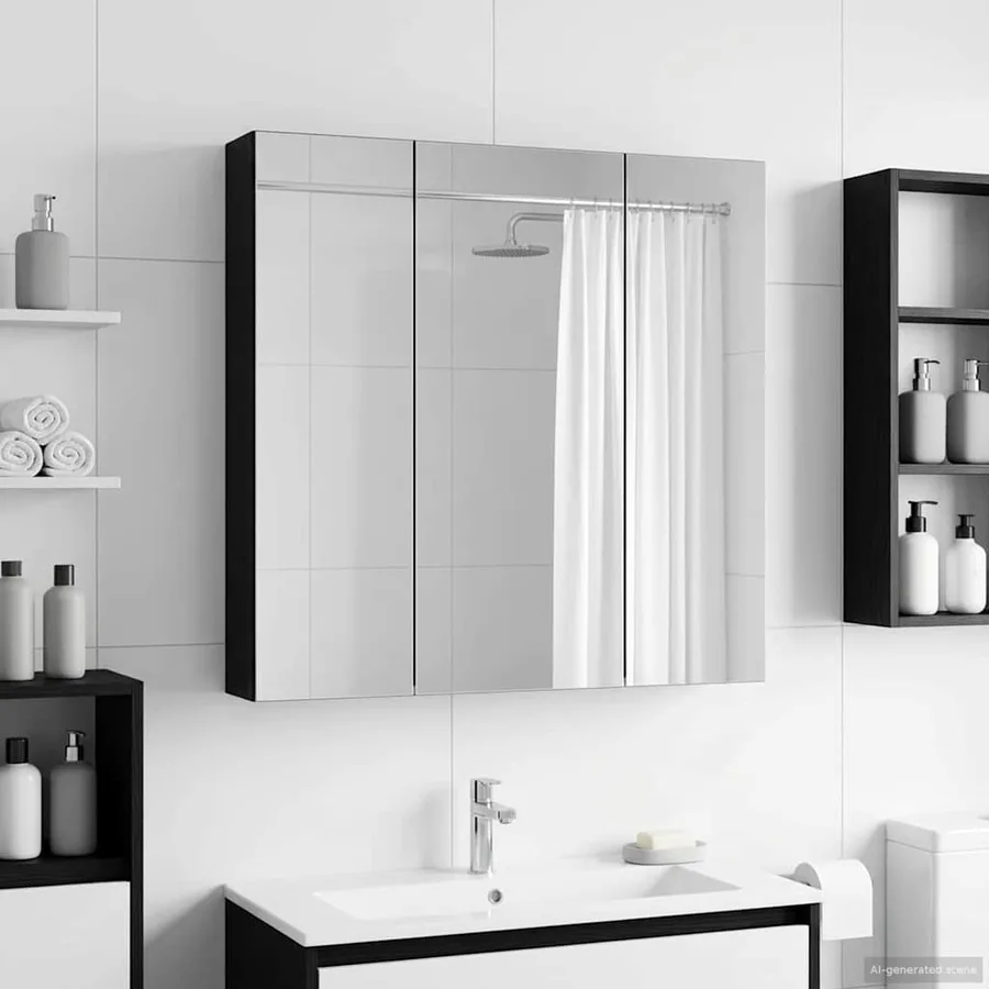 Armoire Miroir de Salle de Bain Chêne noir 70 x 14,5 x 70 cm - 4