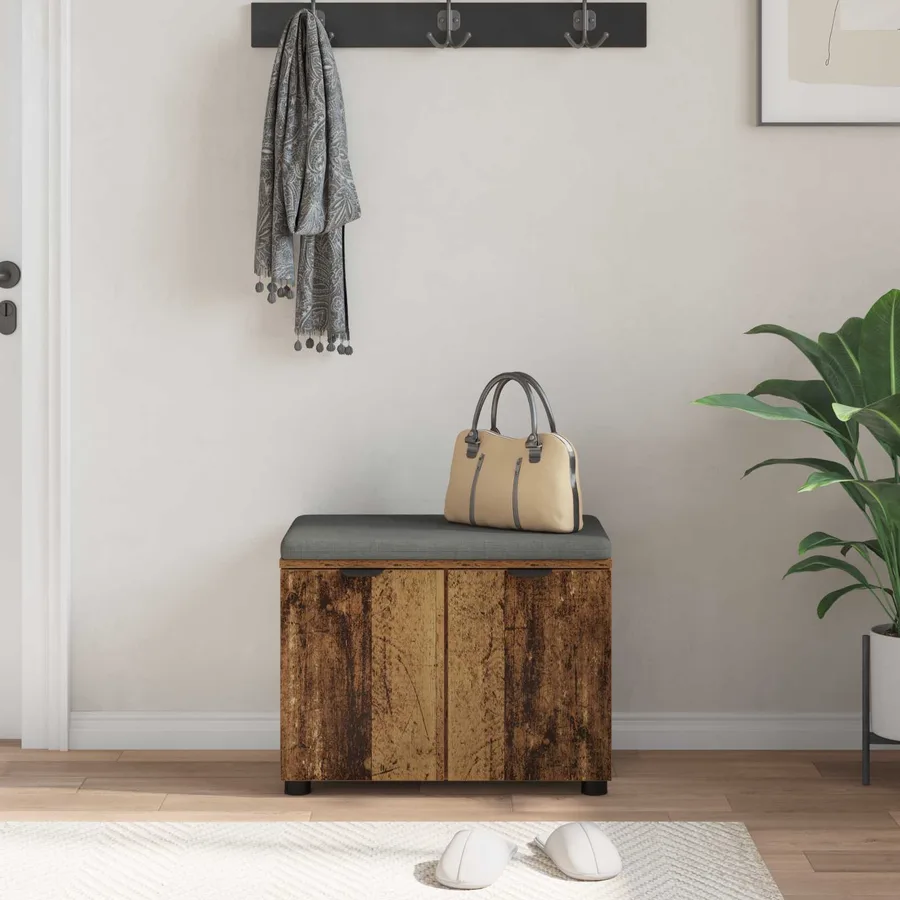 Banc d'entrée avec coussin Bois ancien 60 x 38 x 46 cm - 4