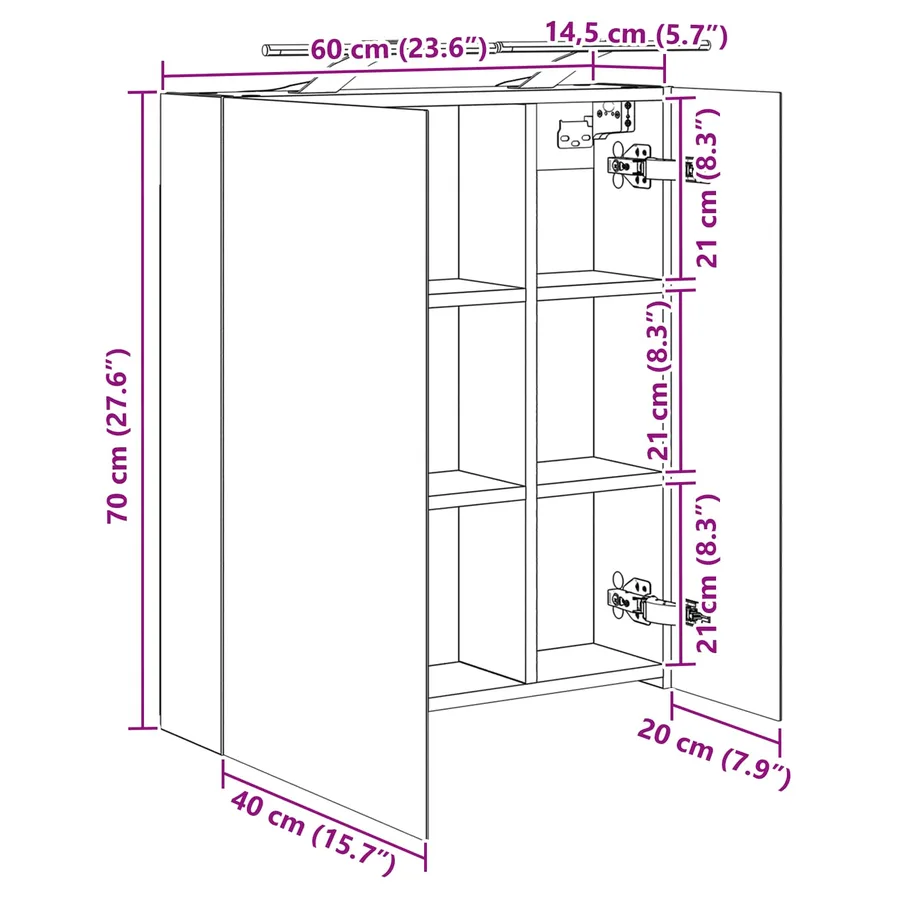 Armoire Miroir de Salle de Bain Bois ancien 60 x 14,5 x 70 cm - 13