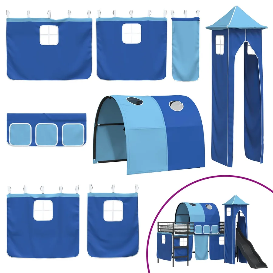 Lit mezzanine pour enfants Uni Noir et Bleu 90 x 200 cm métal - 7