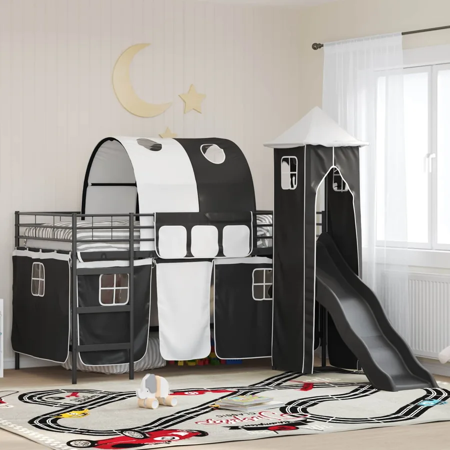Lit mezzanine pour enfants Uni Noir 90 x 200 cm métal