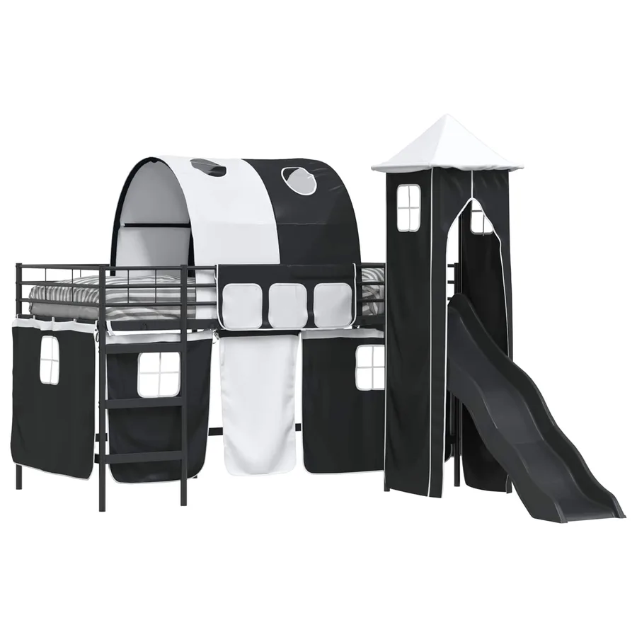 Lit mezzanine pour enfants Uni Noir 90 x 200 cm métal - 2