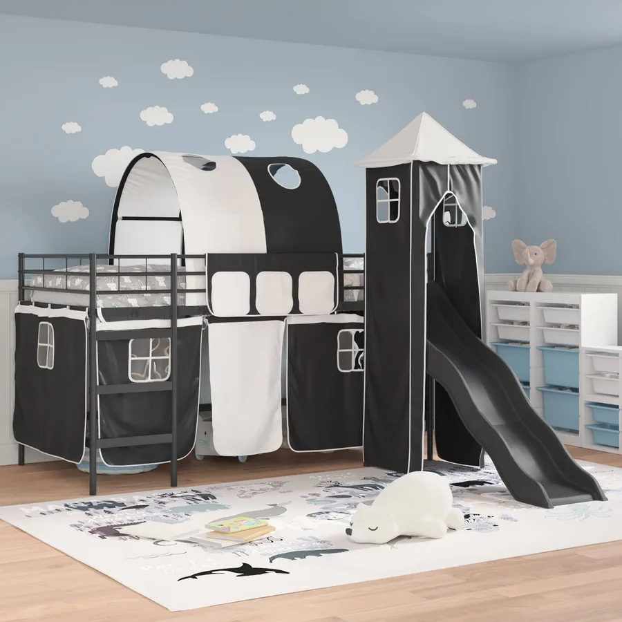 Lit mezzanine pour enfants Uni Noir 90 x 200 cm métal - 3