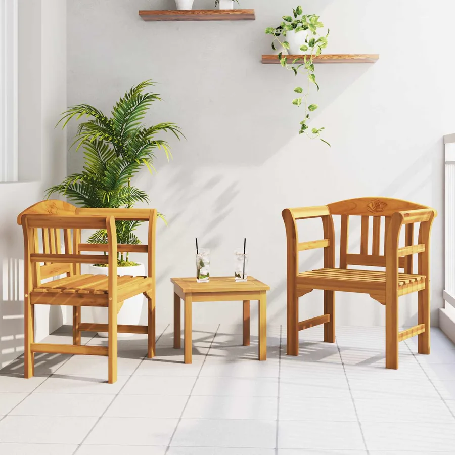 Ensemble de salon Rose de jardin 3 pcs Bois d'Acacia Massif